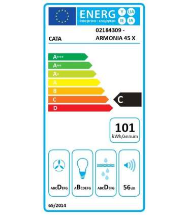 CATA Hood ARMONIA 45 X Canopy Energy efficiency class C Width 44.8 cm 645 m³/h Mechanical LED Inox