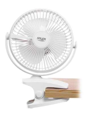 Adler Rechargeable Clip-on Desk Fan AD 7342 Table Fan White Diameter 15.5 cm Number of speeds 3 Oscillation