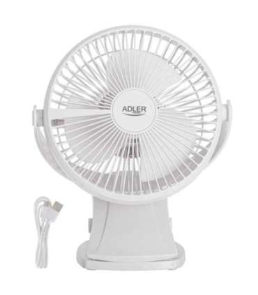 Adler Rechargeable Clip-on Desk Fan AD 7342 Table Fan White Diameter 15.5 cm Number of speeds 3 Oscillation