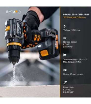 Batavia 18V brushless combi drill 70 Nm Without battery and charger