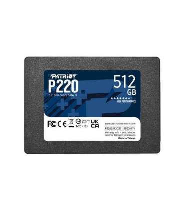Patriot P220S512G25 P220 SSD, 512 GB, 2.5" SATA3, 6 Gbps