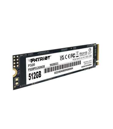 Patriot P320P512GM28 P320 PCIe M.2 INTERNAL SSD, 512 GB, M.2 2280, PCIe Gen 3x4, 3000/2200 MB/s