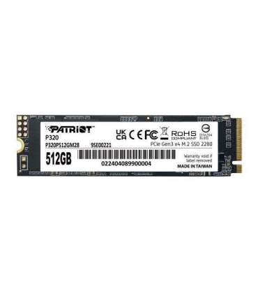 Patriot P320P512GM28 P320 PCIe M.2 INTERNAL SSD, 512 GB, M.2 2280, PCIe Gen 3x4, 3000/2200 MB/s