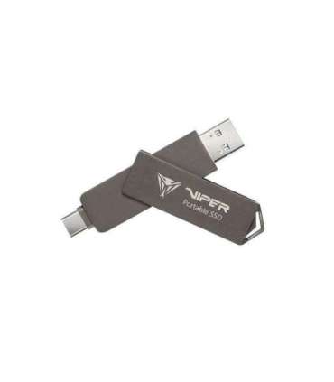 Patriot PVP301TB28UDG PVP30 Duo Compact Portable SSD, 1TB, USB Type-C/A, PCIe, 1,000 MB/s, Black