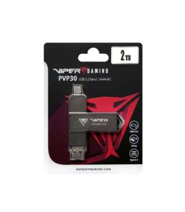 Patriot PVP301TB28UDG PVP30 Duo Compact Portable SSD, 1TB, USB Type-C/A, PCIe, 1,000 MB/s, Black