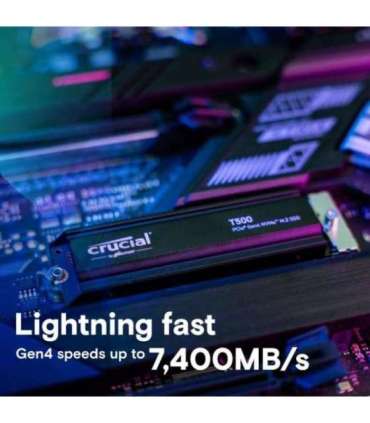 Crucial CT4000T500SSD5 T500 SSD, 4 TB, M.2, PCIe Gen4, NVMe, 3D NAND, 7000/ 6900 MB/s, Heatsink