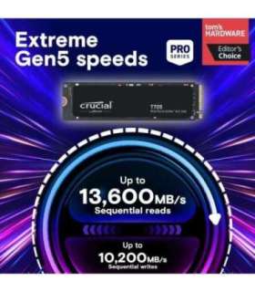 Crucial CT1000T705SSD3 T705 SSD, 1 TB, M.2, MVME, PCIe Gen5, 13600/ 10200 MB/s