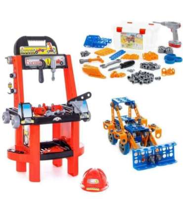 Zestaw Majsterkowicza "Super Mechanik" + Zestaw Narzędzi Klocki Konstrukcyjne "Wynalazca" Polesie