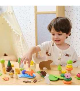 VIGA puidust värvilised klotsid - Metsalood, karp, 58 osa