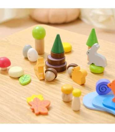 VIGA puidust värvilised klotsid - Metsalood, karp, 58 osa