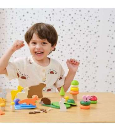 VIGA puidust värvilised klotsid - Metsalood, karp, 58 osa