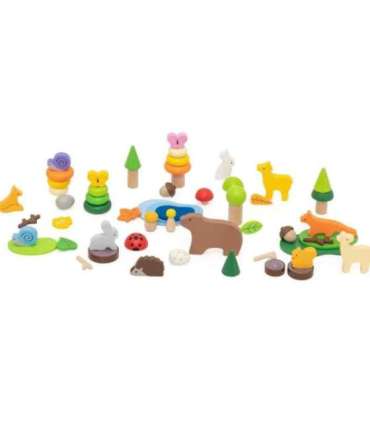 VIGA puidust värvilised klotsid - Metsalood, karp, 58 osa