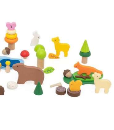 VIGA puidust värvilised klotsid - Metsalood, karp, 58 osa