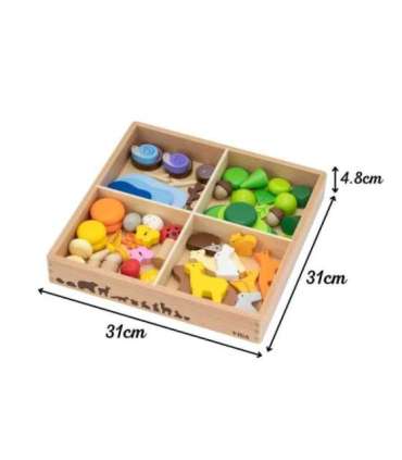 VIGA puidust värvilised klotsid - Metsalood, karp, 58 osa