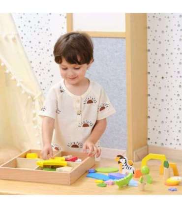 VIGA puidust klotsid - värvikad troopilised lood, 55-osaline karp.