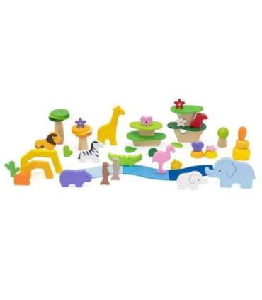 VIGA puidust klotsid - värvikad troopilised lood, 55-osaline karp.