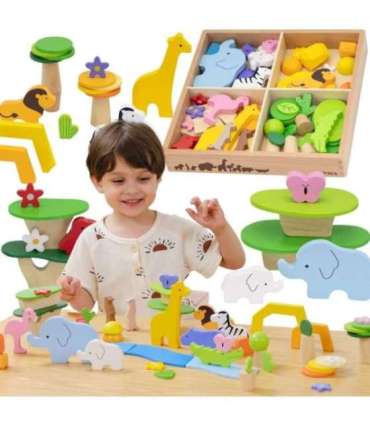 VIGA puidust klotsid - värvikad troopilised lood, 55-osaline karp.