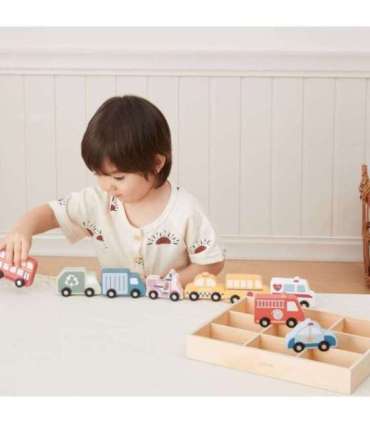 VIGA puidust värviliste linnasõidukite komplekt, 9 tk.