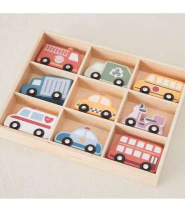 VIGA puidust värviliste linnasõidukite komplekt, 9 tk.