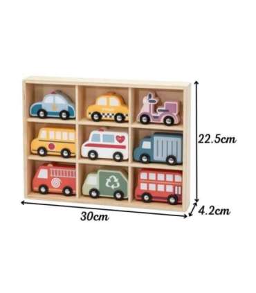 VIGA puidust värviliste linnasõidukite komplekt, 9 tk.