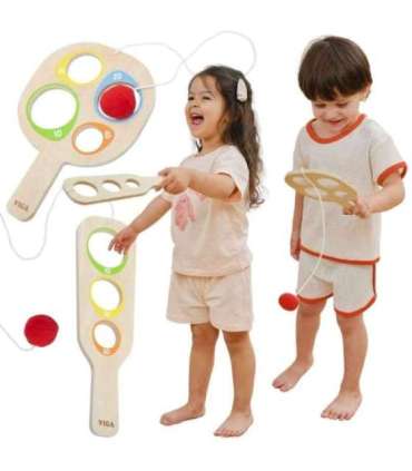 VIGA Drewniany Zestaw Paletek do Gry Złap Piłkę z Punktacją