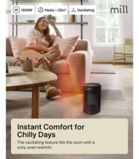 Mill FH1500BLACK Ceramic fan heater 1500 W Suitable for rooms up to 22 m² Black