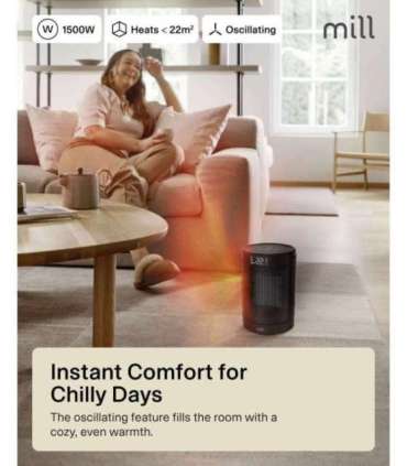 Mill FH1500BLACK Ceramic fan heater 1500 W Suitable for rooms up to 22 m² Black