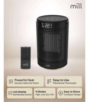 Mill FH1500BLACK Ceramic fan heater 1500 W Suitable for rooms up to 22 m² Black
