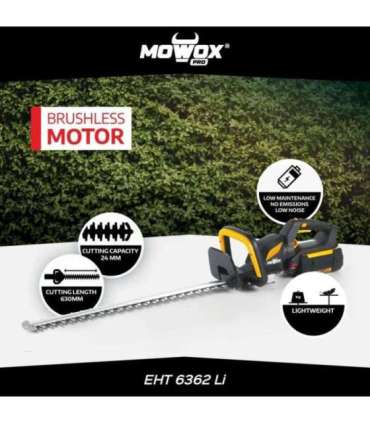 MoWox 62V Excel Series Hand Held Battery Hedge Trimmer With Rotating Handle (Without Battery and Charger) EHT 6362