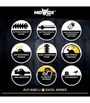 MoWox 62V Excel Series Hand Held Battery Hedge Trimmer With Rotating Handle (Without Battery and Charger) EHT 6362