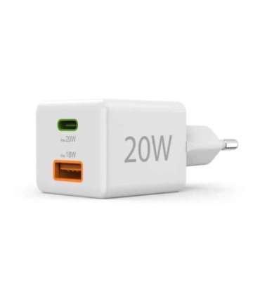 Hama 00201991 Fast Charger 1x USB-C 1x USB-A, Mini Charger, PD, 20W, White