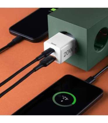 Hama 00201991 Fast Charger 1x USB-C 1x USB-A, Mini Charger, PD, 20W, White