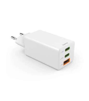 Hama 00201996 Fast Charger GaN, 2x USB-C, 1x USB-A, Mini Charger, PD, 65W, White