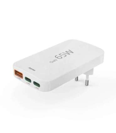 Hama 00201976 Flat Charger 220V With 2xUSB-C/USB-A  65W White
