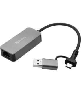 Sandberg 136-68 USB-C/A 2.5 GbE RJ45 Adapter, 2.5 Gigabit Ethernet on USB-C