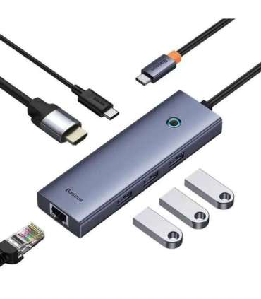 6in1 Hub Baseus  UltraJoy USB-C do HDMI4K@30Hz1+3xUSB 3.0+PD+RJ45 (space grey)