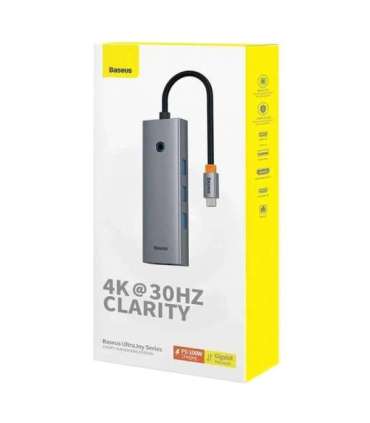 6in1 Hub Baseus  UltraJoy USB-C do HDMI4K@30Hz1+3xUSB 3.0+PD+RJ45 (space grey)