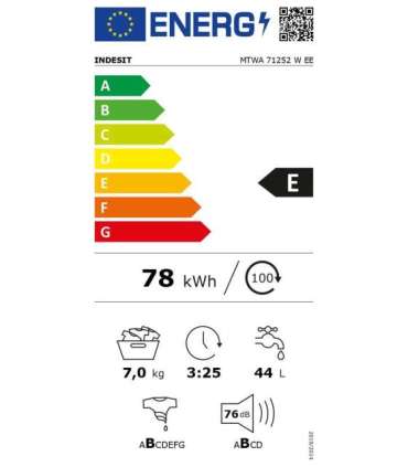 INDESIT Washing machine MTWA 71252 W EE Energy efficiency class E Front loading Washing capacity 7 kg 1200