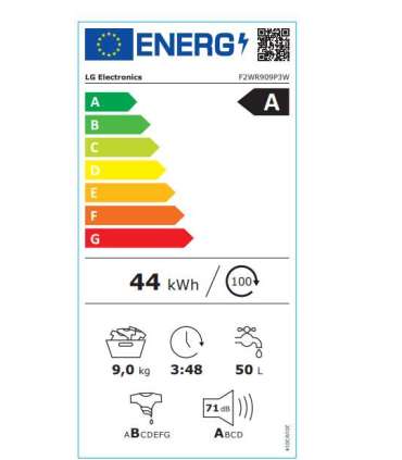 LG Washing Machine F2WR909P3W Energy efficiency class A Front loading Washing capacity 9 kg 1200 RPM Depth