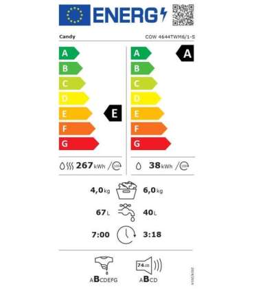 Candy Washing Machine with Dryer COW 4644TWM6/1-S Energy efficiency class A/E Front loading Washing capacity 6