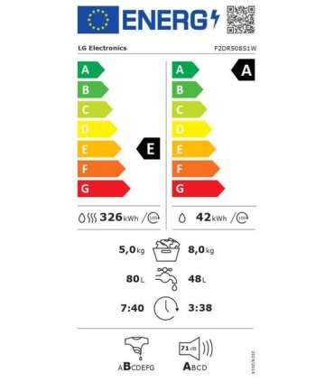 LG Washing machine with dryer F2DR508S1W Energy efficiency class A-10%/E Front loading Washing capacity 8 kg |