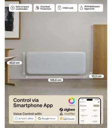 Mill Invisible Smart WiFi Heater PA2000WIFI4 Panel Heater 2000 W Suitable for rooms up to 24-28 m² White |