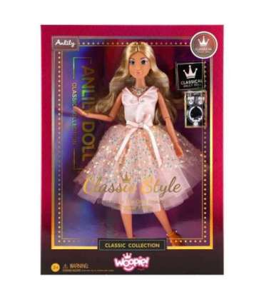 WOOPIE ROYAL Lalka Lily 30 cm Długie Blond Włosy Różowa Suknia Biżuteria