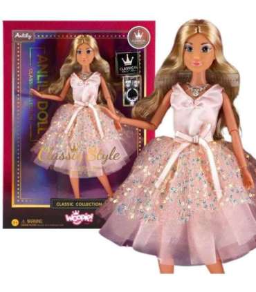 WOOPIE ROYAL Lalka Lily 30 cm Długie Blond Włosy Różowa Suknia Biżuteria