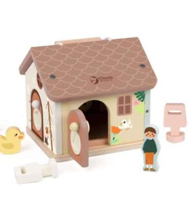 CLASSIC WORLD деревянный сенсорный обучающий домик с замками и ключами, 11 предметов