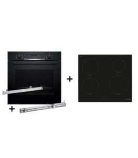 Zestaw piekarnik BOSCH HBA514BB3 + prowadnice teleskopowe BOSCH HEZ538000 + płyta indukcyjna BOSCH PUE611BB5E