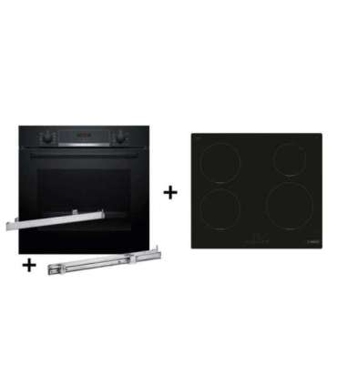 Zestaw piekarnik BOSCH HBA514BB3 + prowadnice teleskopowe BOSCH HEZ538000 + płyta indukcyjna BOSCH PUE611BB5E