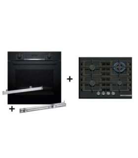 Zestaw piekarnik BOSCH HBA514BB3 + prowadnice teleskopowe BOSCH HEZ538000 + płyta gazowa BOSCH PNH6B6K40