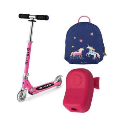 Micro Sprite Pink LED Scooter + Micro Unicorn Backpack XS AC4662 + Micro Unicorn Light AC5466