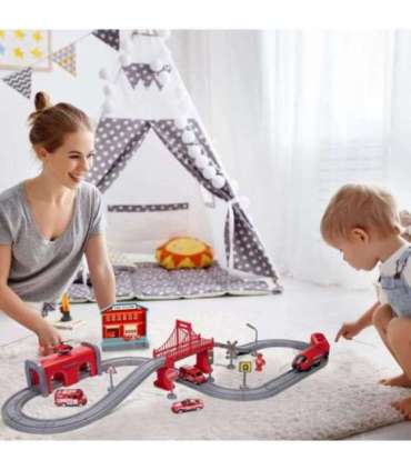 WOOPIE Zestaw Kolejka Elektryczna Lokomotywa Straż Pożarna 66el.